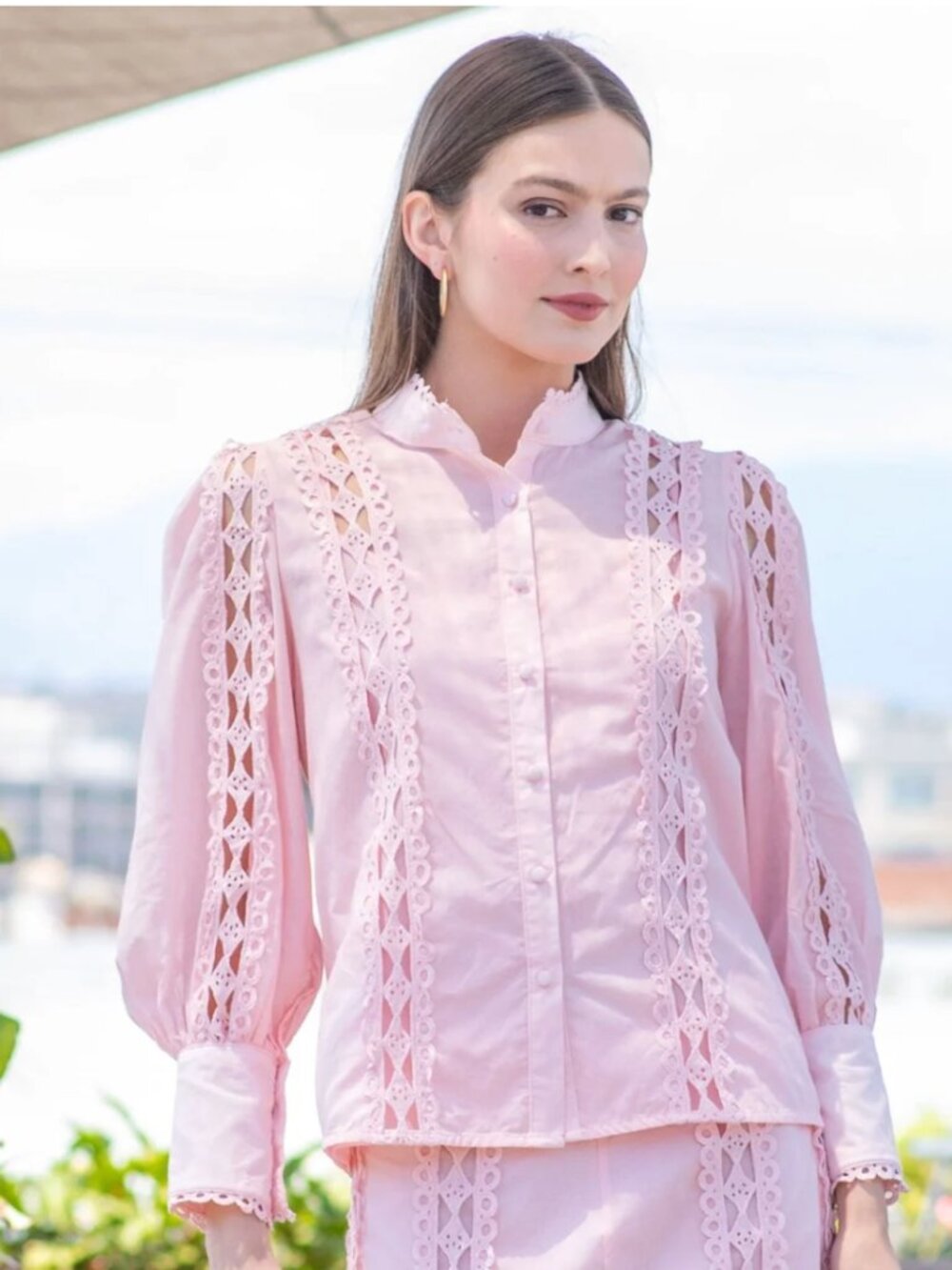Benaar Laurie Lace Long Sleeve Cotton Blouse Size XS. Pink. NWT